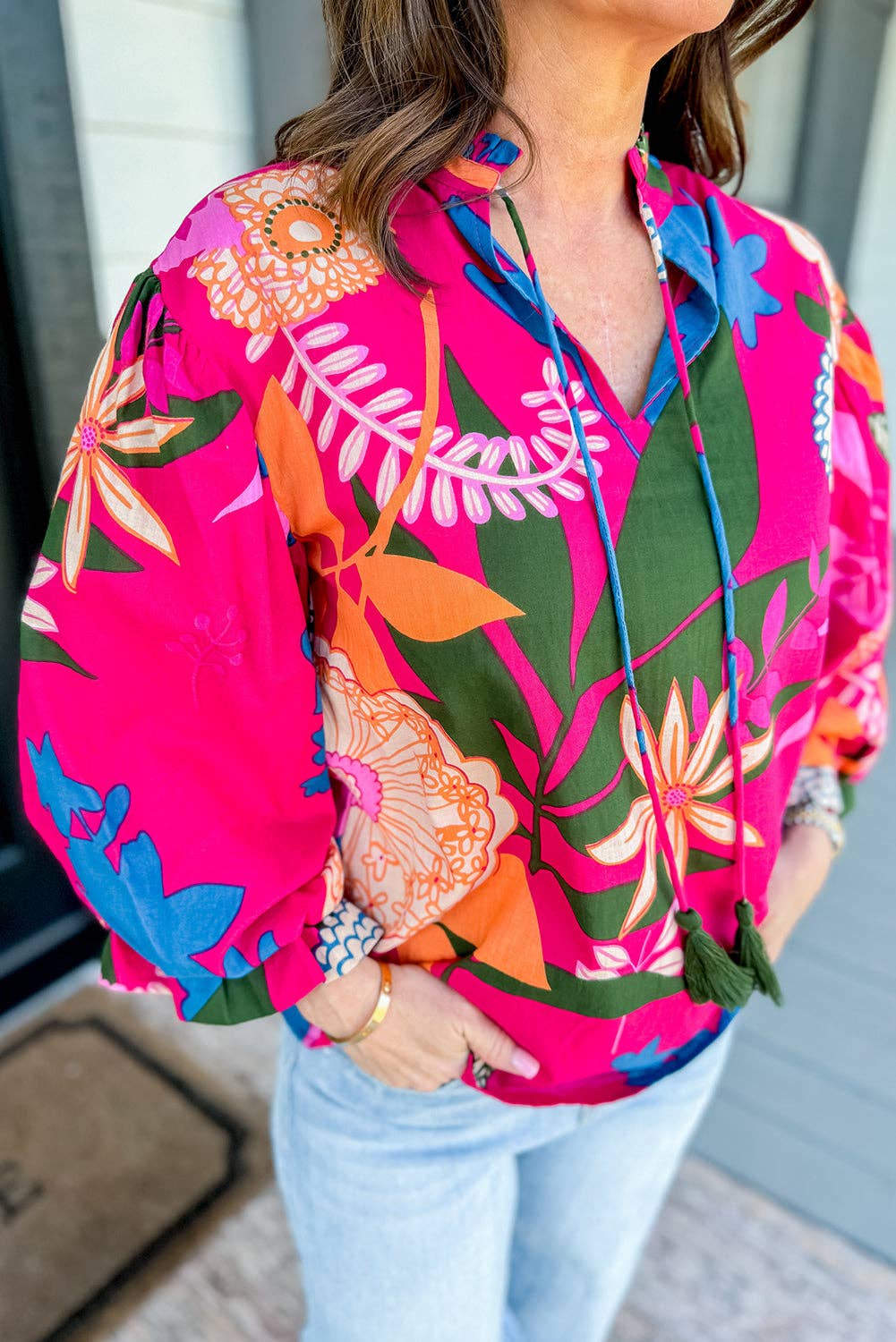 Floral Ruffle Puff Sleeve Top