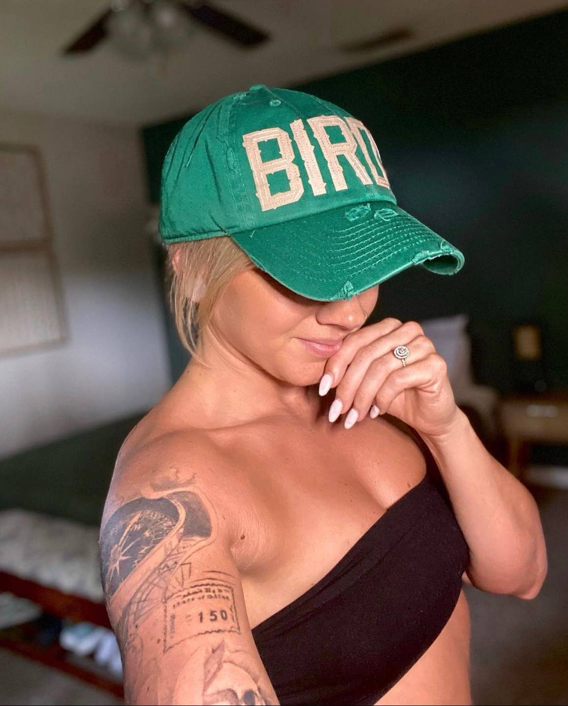 Kelly Green Distressed Birds Hat