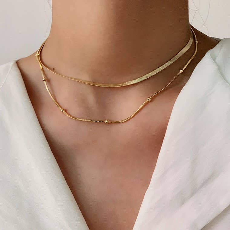Multi-Layer Herringbone and Ball Chain Necklace
