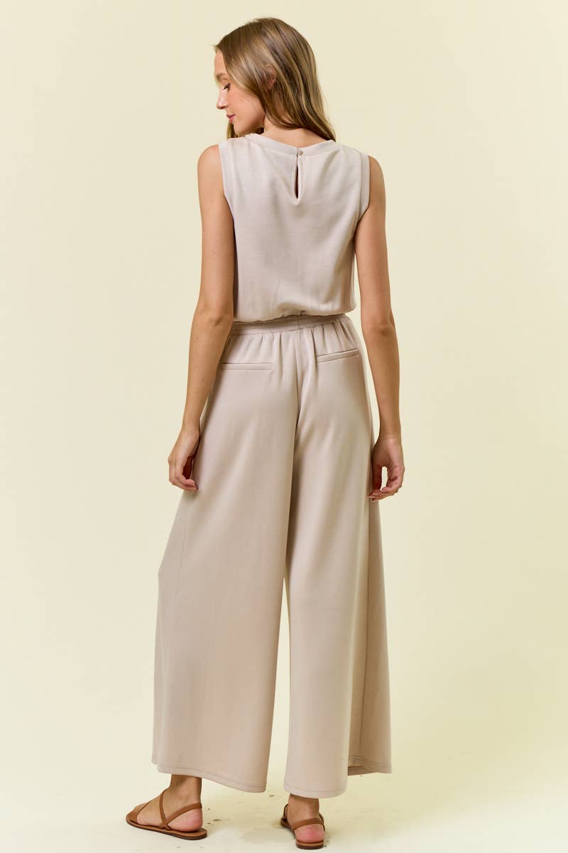 Oat V-Neck Brushed Modal Wide Leg Jumpsuit