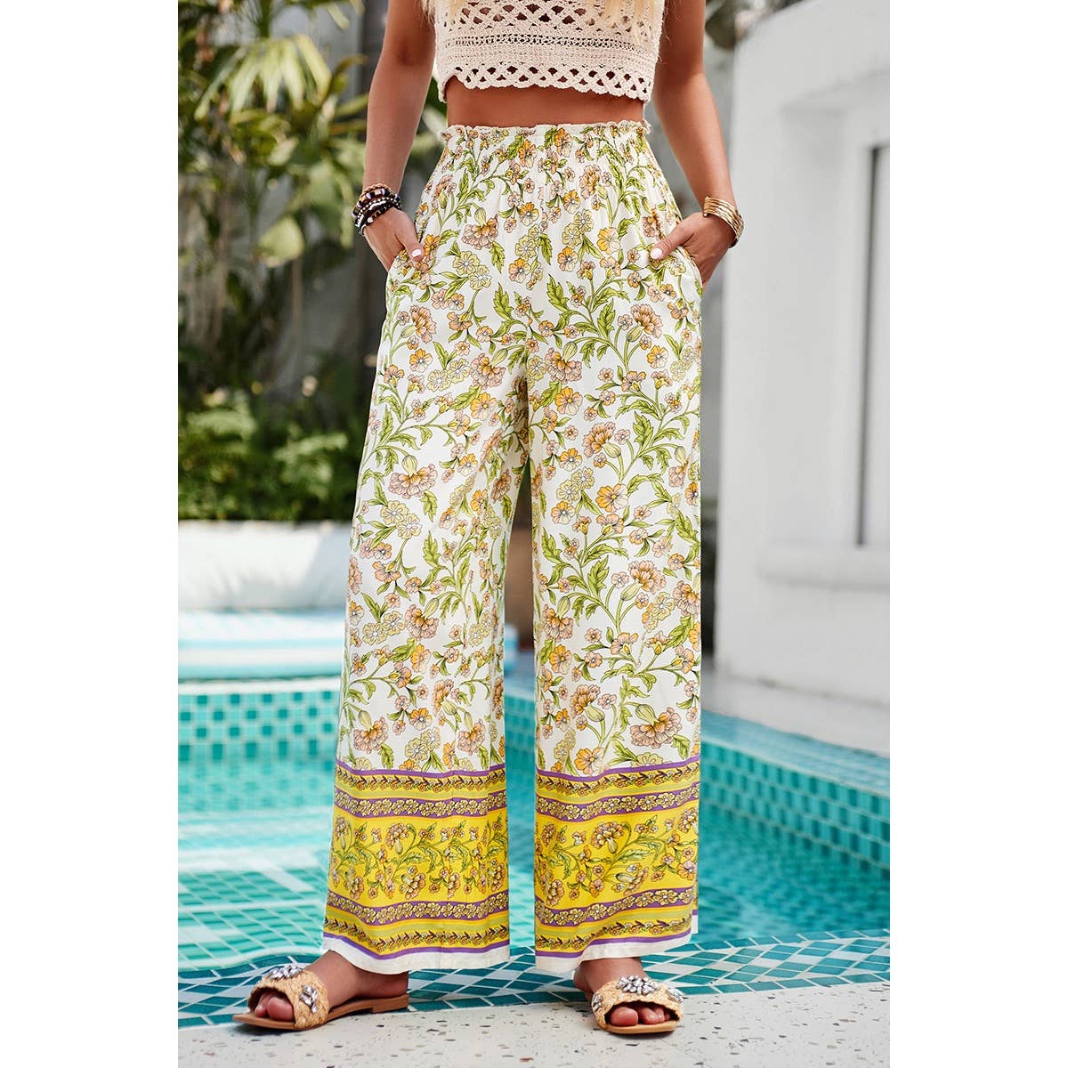 Floral Printed Loose High Waist Wide Leg Pant