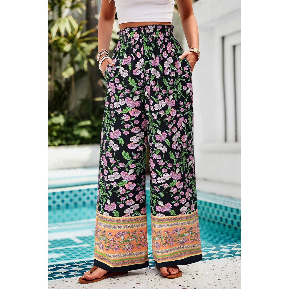 Floral Printed Loose High Waist Wide Leg Pant