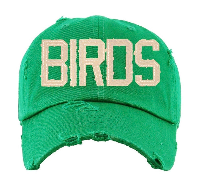 Kelly Green Distressed Birds Hat