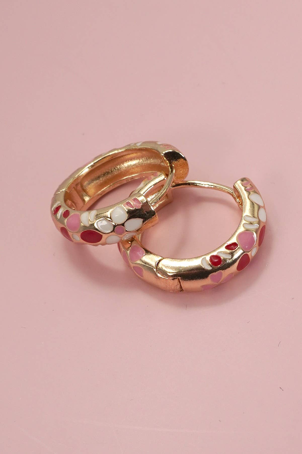 Enamel Flower Copper Huggie Hoop Earrings