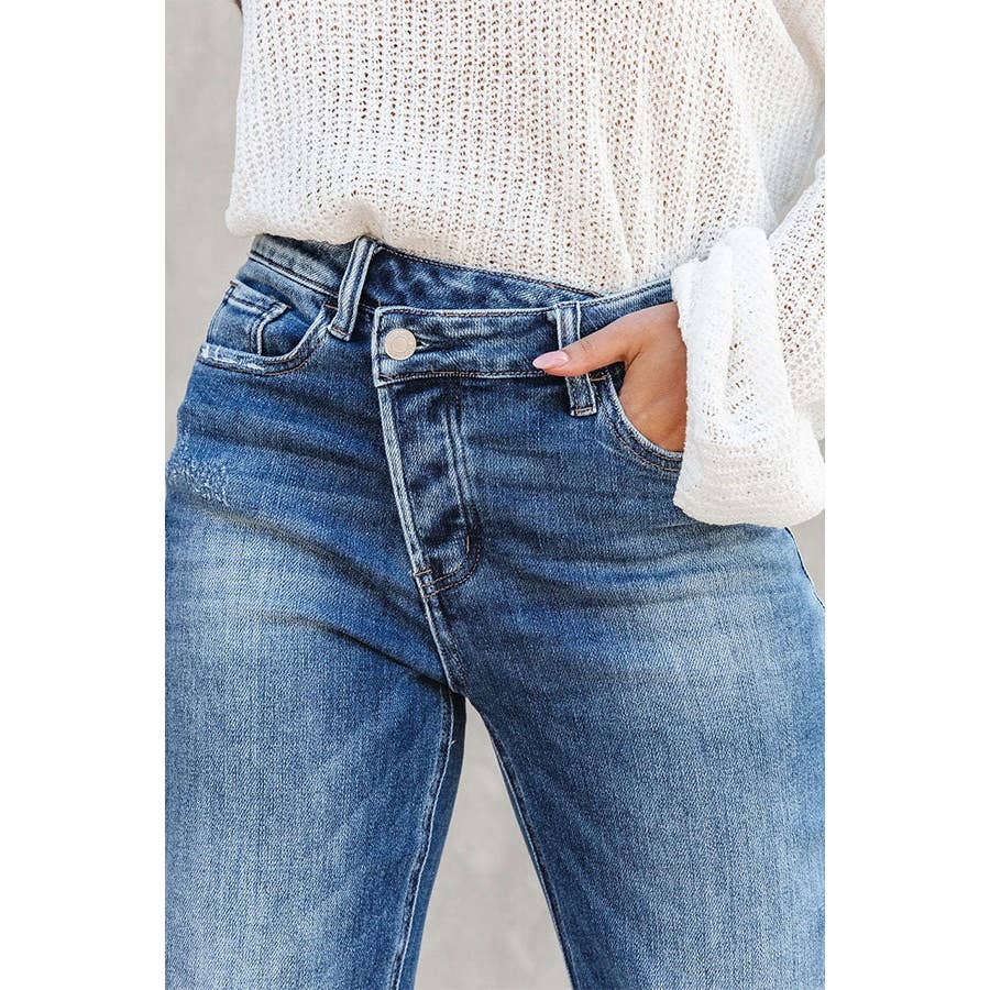 Addie Urban Washed Criss Crossed Straight Denim