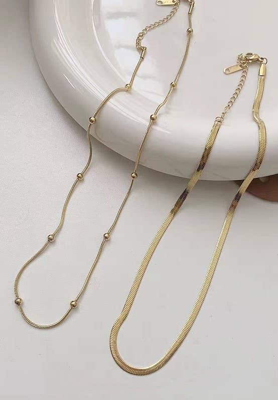Multi-Layer Herringbone and Ball Chain Necklace