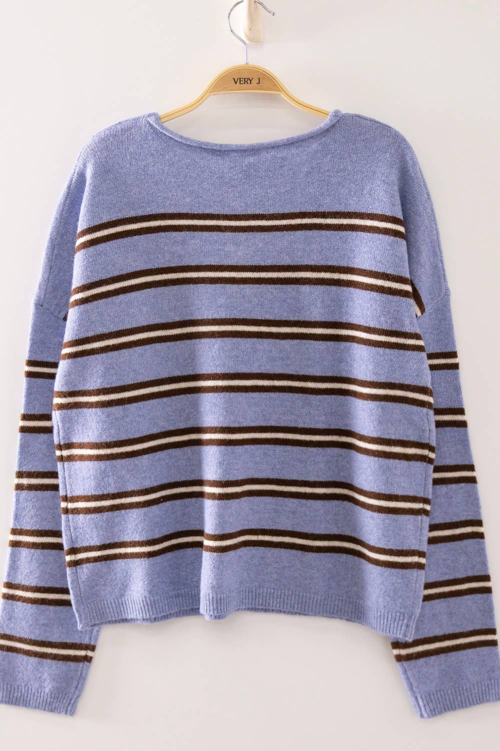 Striped Ribbed Hem Button Sweater