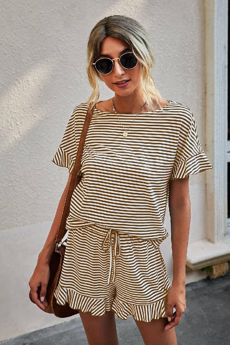 Round Neck Striped Top + Short Set