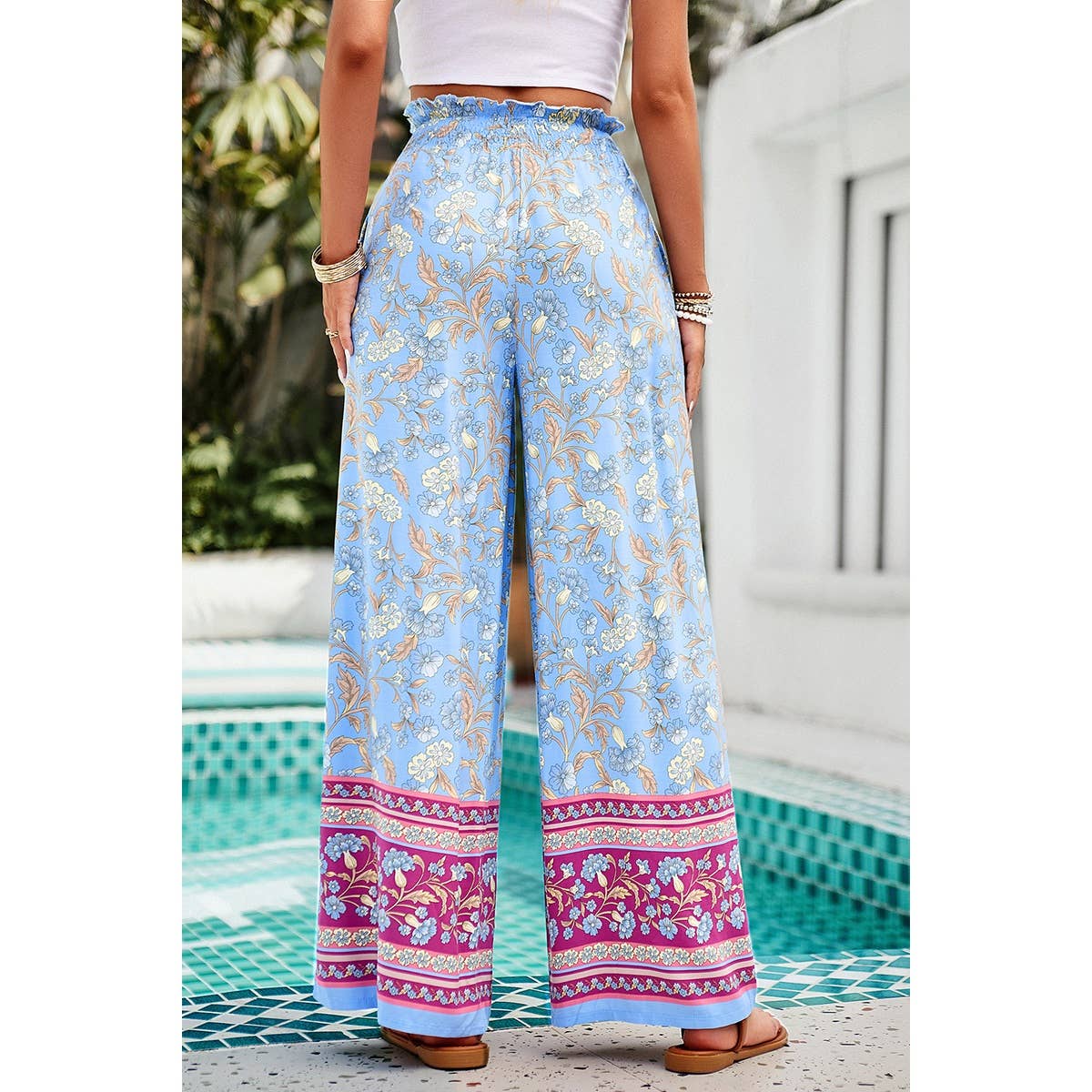 Floral Printed Loose High Waist Wide Leg Pant