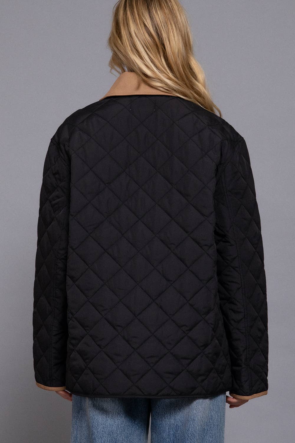 Lapel Collar Quilted Puffer Jacket