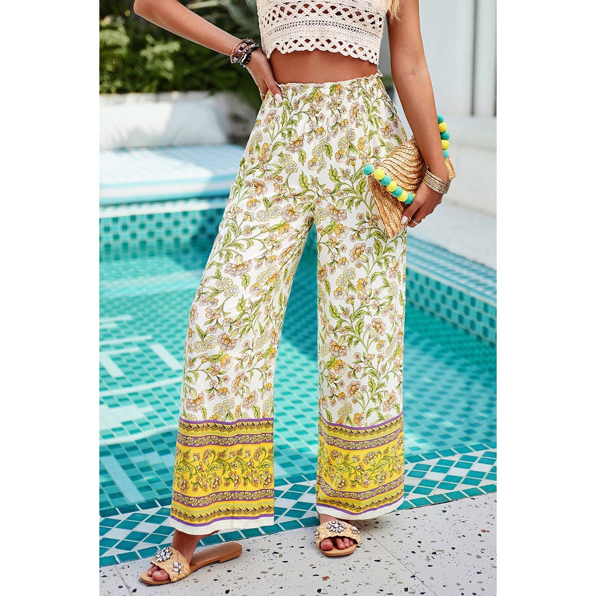 Floral Printed Loose High Waist Wide Leg Pant