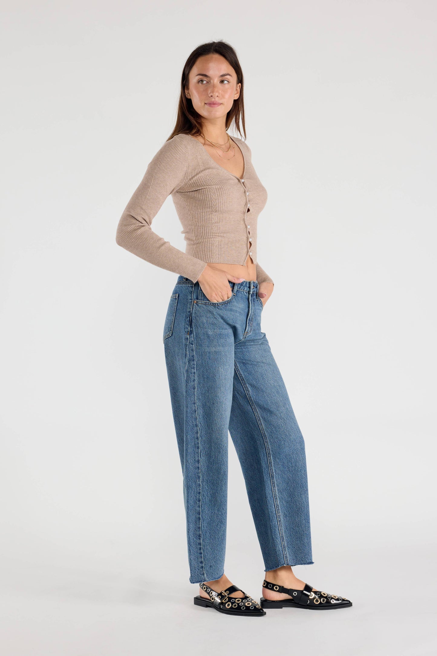 Medium Wash Mid-Waist Relaxed Barrel Jeans