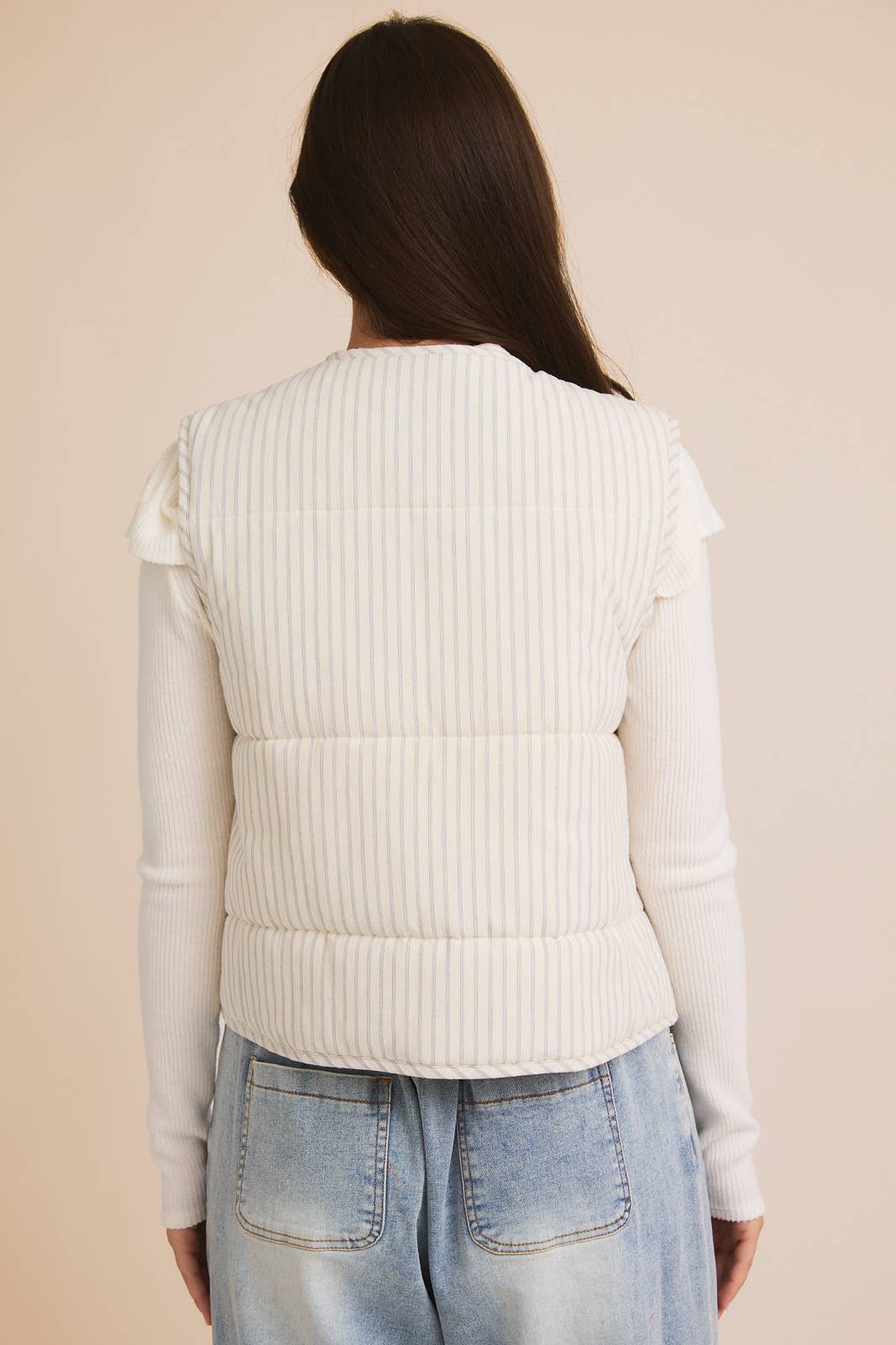 Front Bow Tie Striped Puffer Vest