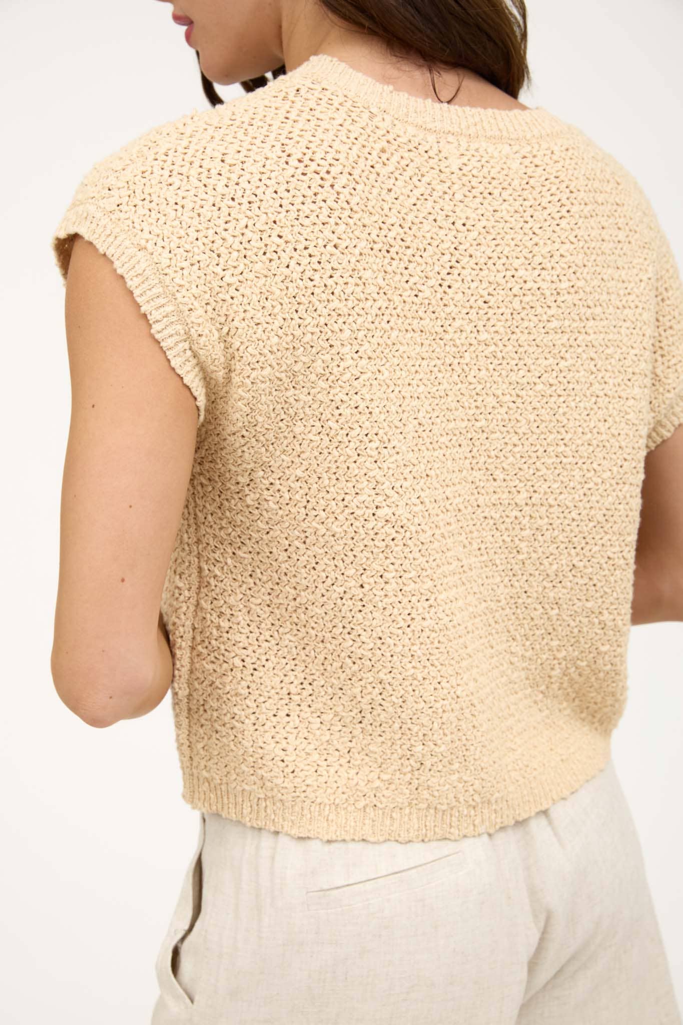 Khaki Crewneck Textured Top