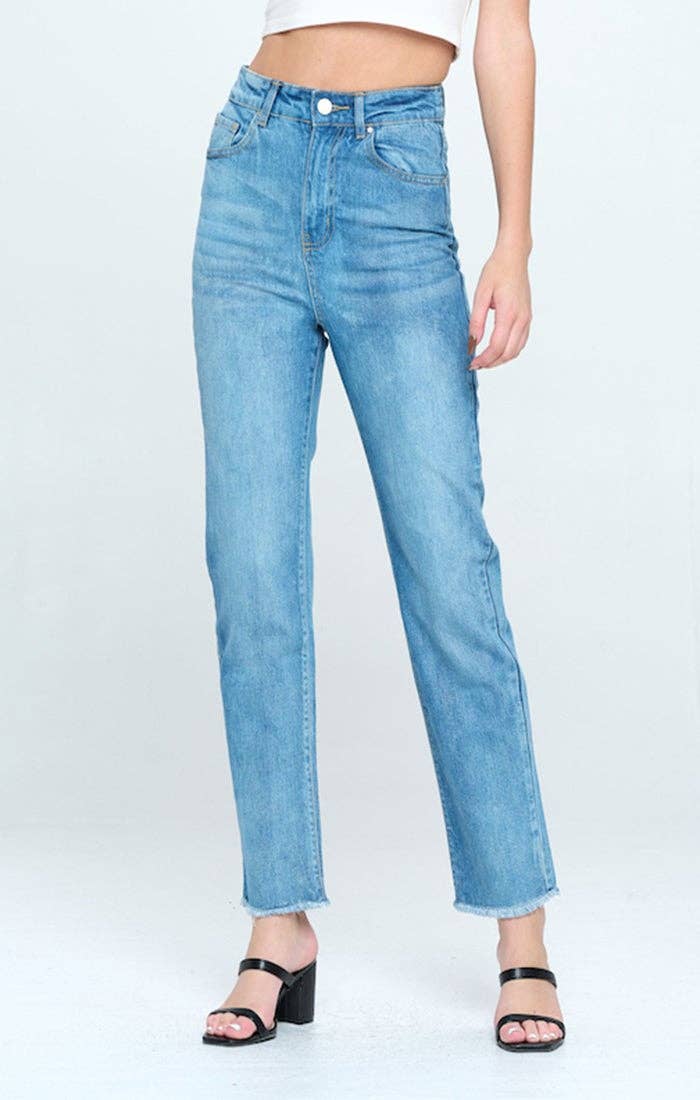 High Waisted Frayed Hem Cropped Jeans