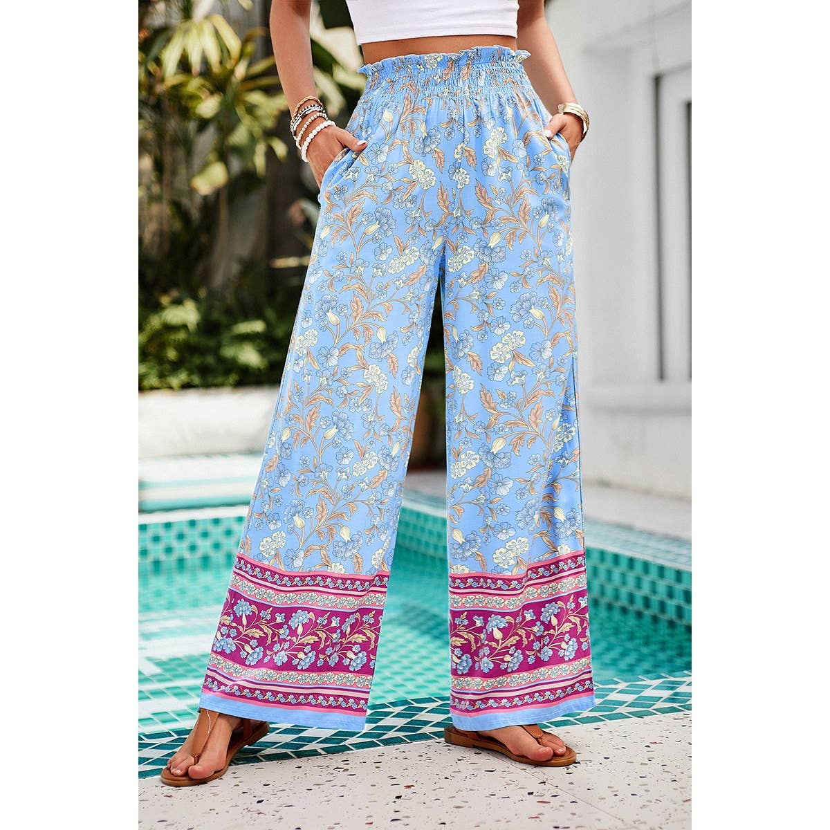 Floral Printed Loose High Waist Wide Leg Pant