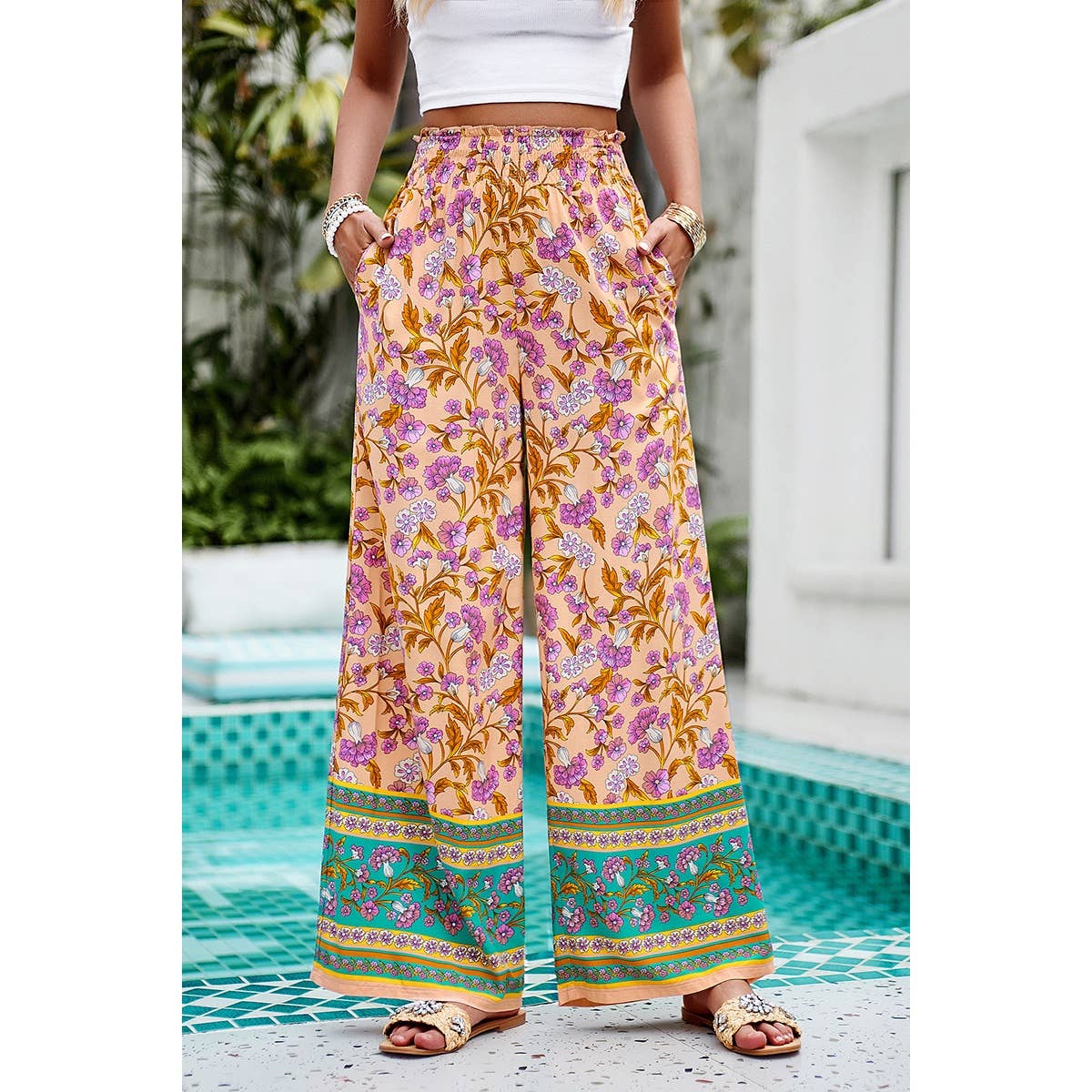 Floral Printed Loose High Waist Wide Leg Pant