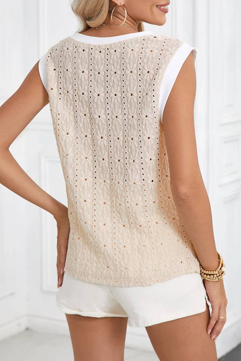 Floral Textured Crewneck Sleeveless Top