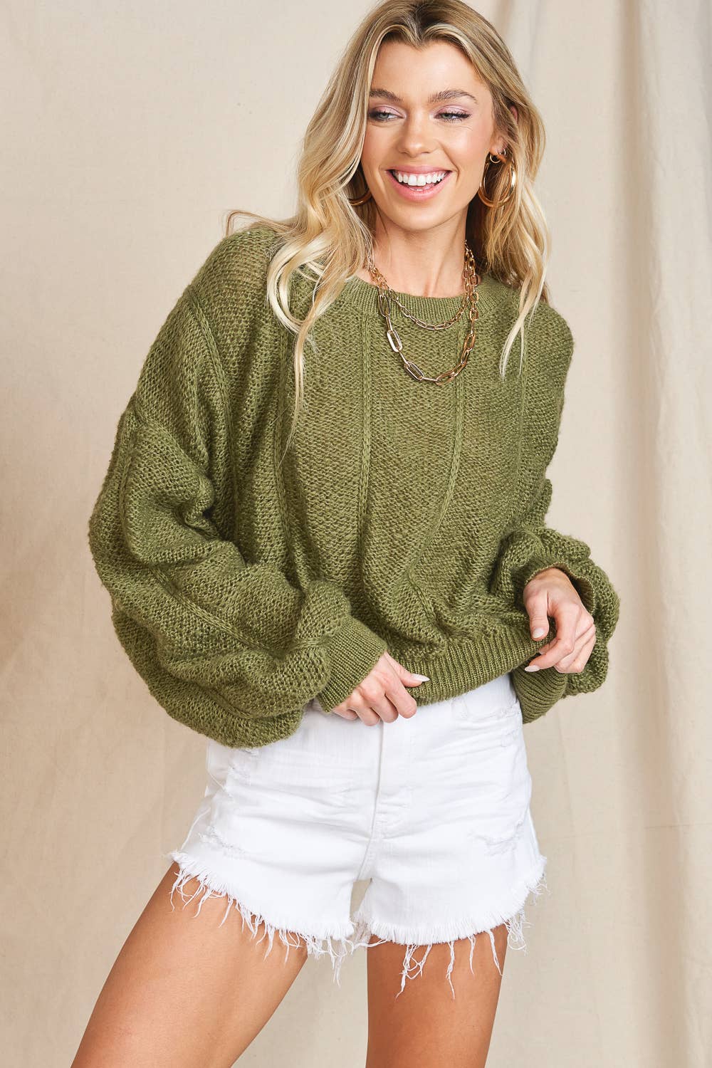 Olive Wide Sleeve Knit Sweater