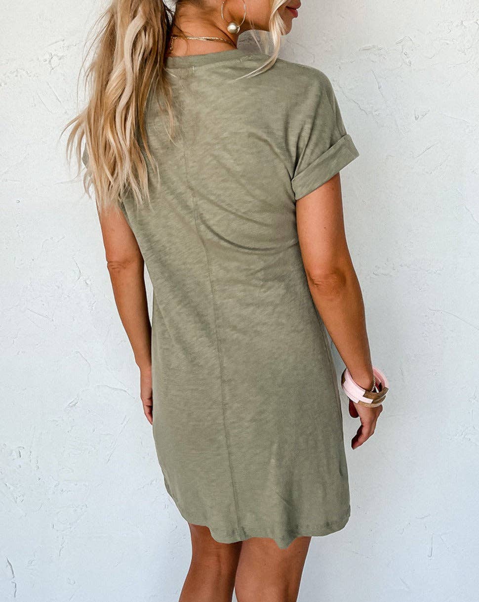 Folded Sleeve Twisted T-Shirt Dress