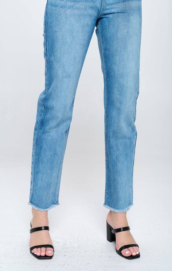 High Waisted Frayed Hem Cropped Jeans