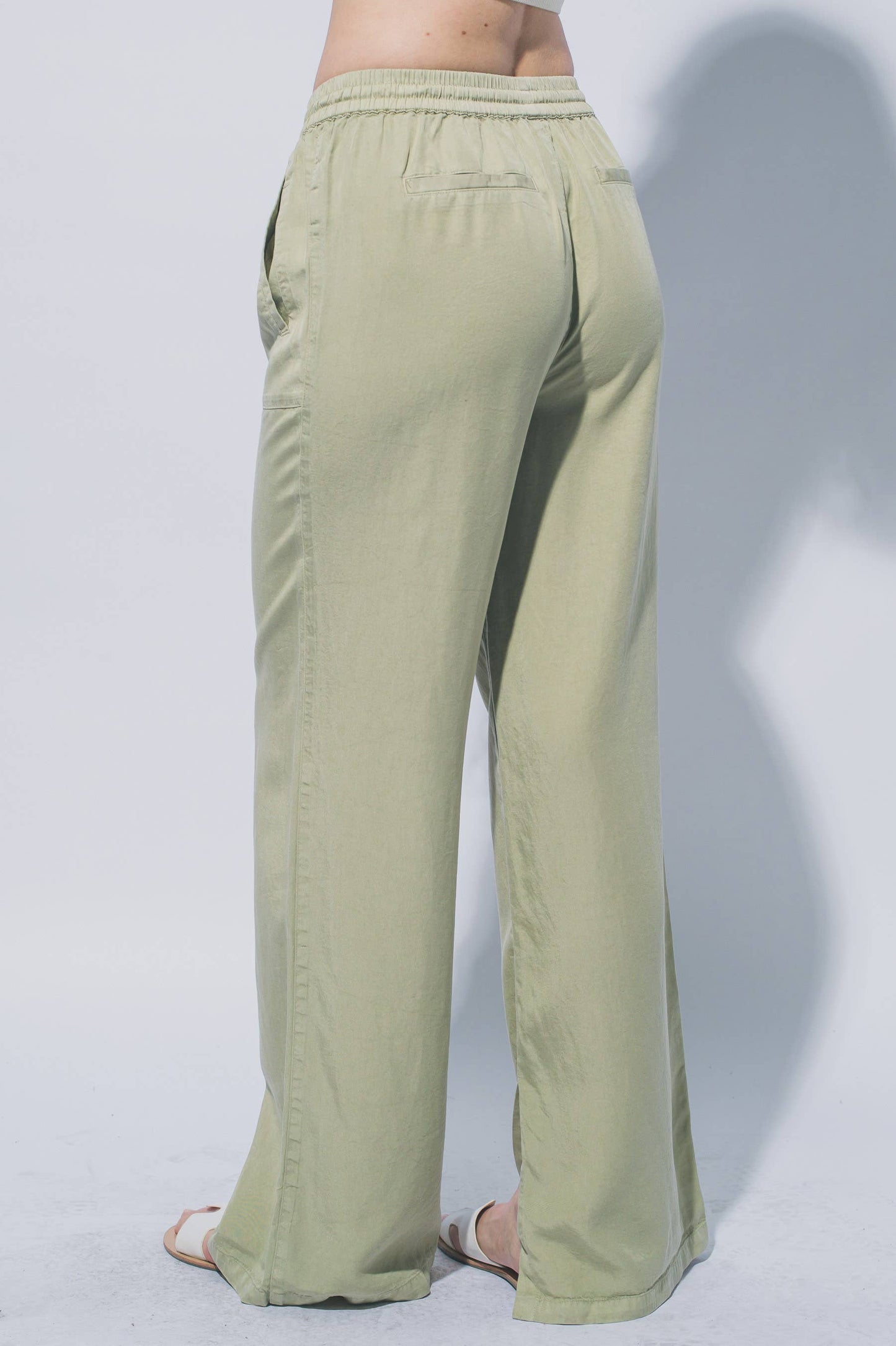 Olive Stone Wide-Leg Elastic Drawstring Pants