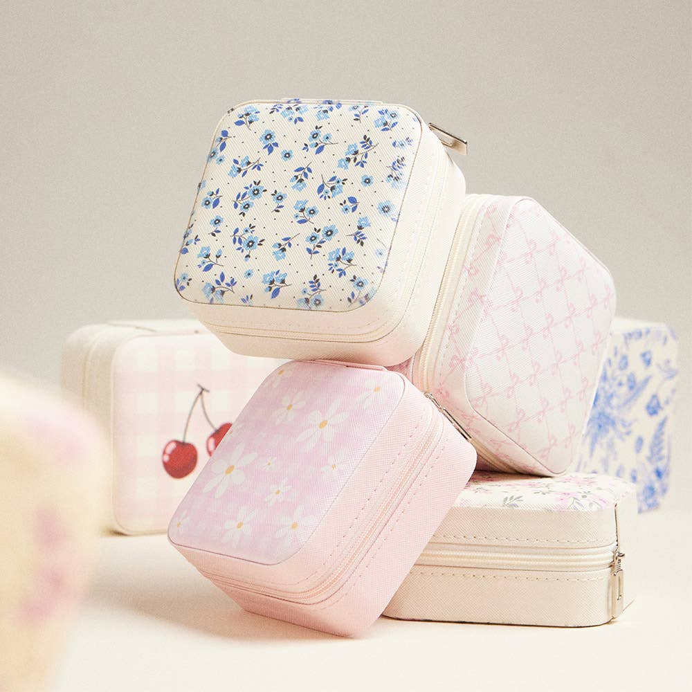 Daisy Flower Checkered Portable Square Jewelry Box