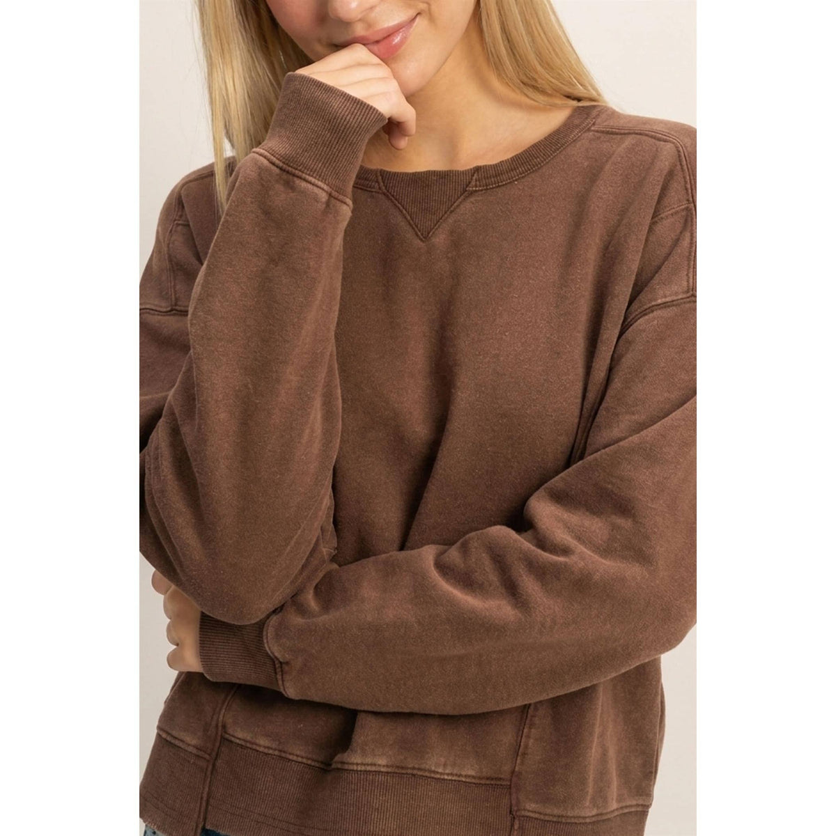 Acid Wash Seam Detail Crew Neck Sweatshirt