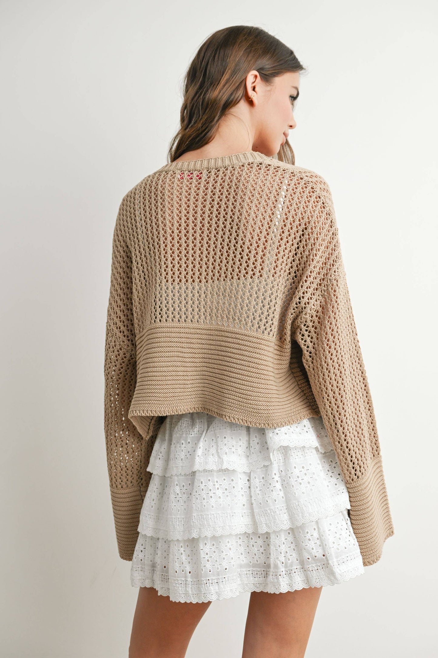 Wide Sleeve Textured Crop Cardigan Sweater