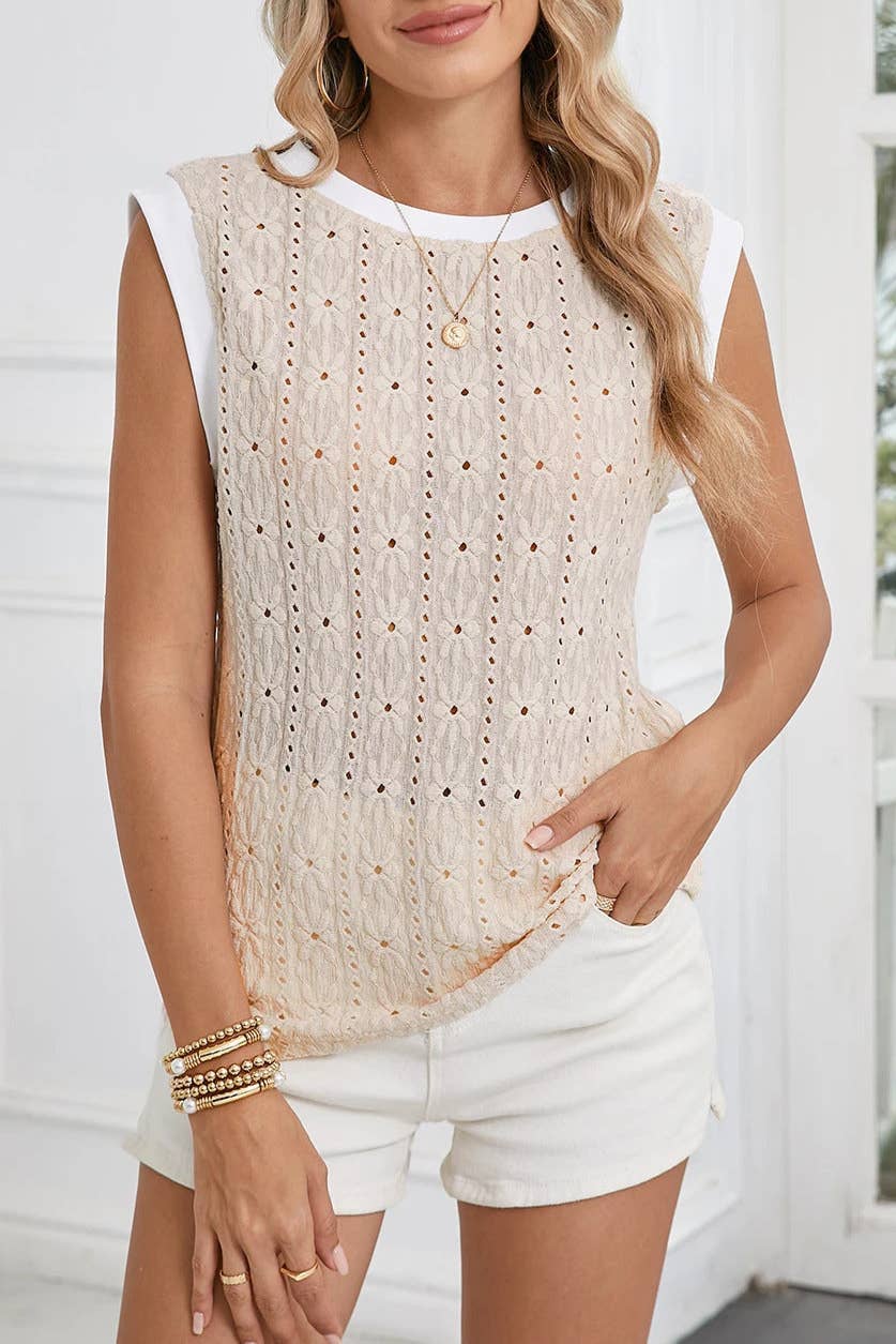 Floral Textured Crewneck Sleeveless Top