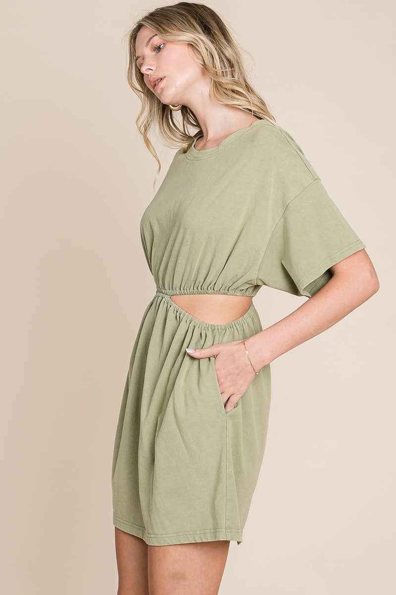 ACID WASHED T-SHIRT DRESS WITH CUTOUTS
