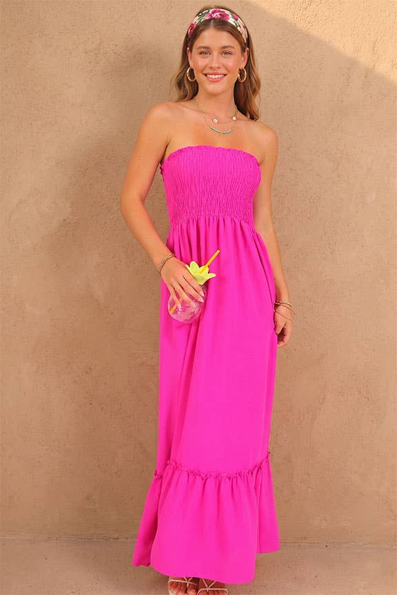 boho pink strapless dress Smocked Top Maxi – 343 Main Boutique COLOR:Cream and an off R3P220301X Napa Leather Double Strap