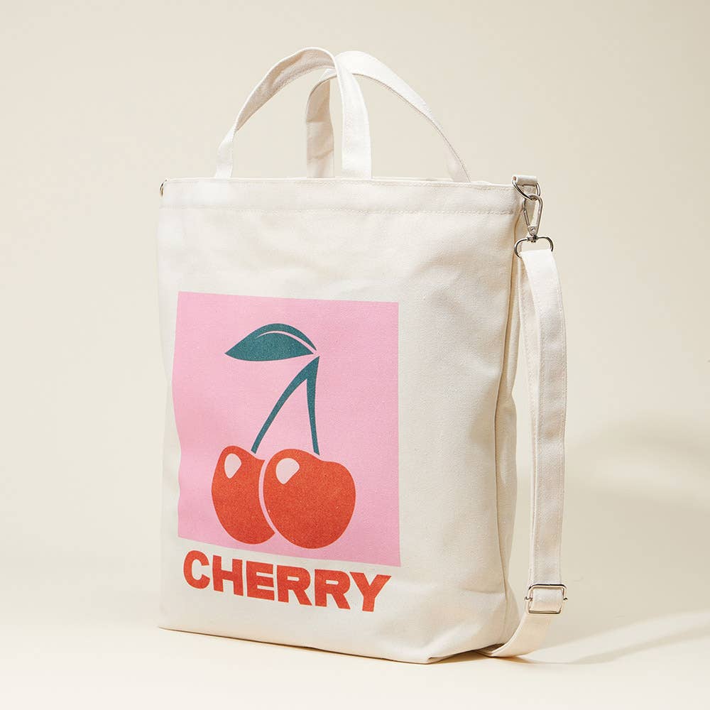Cherry Printed Top Handle Canvas Crossbody Bag