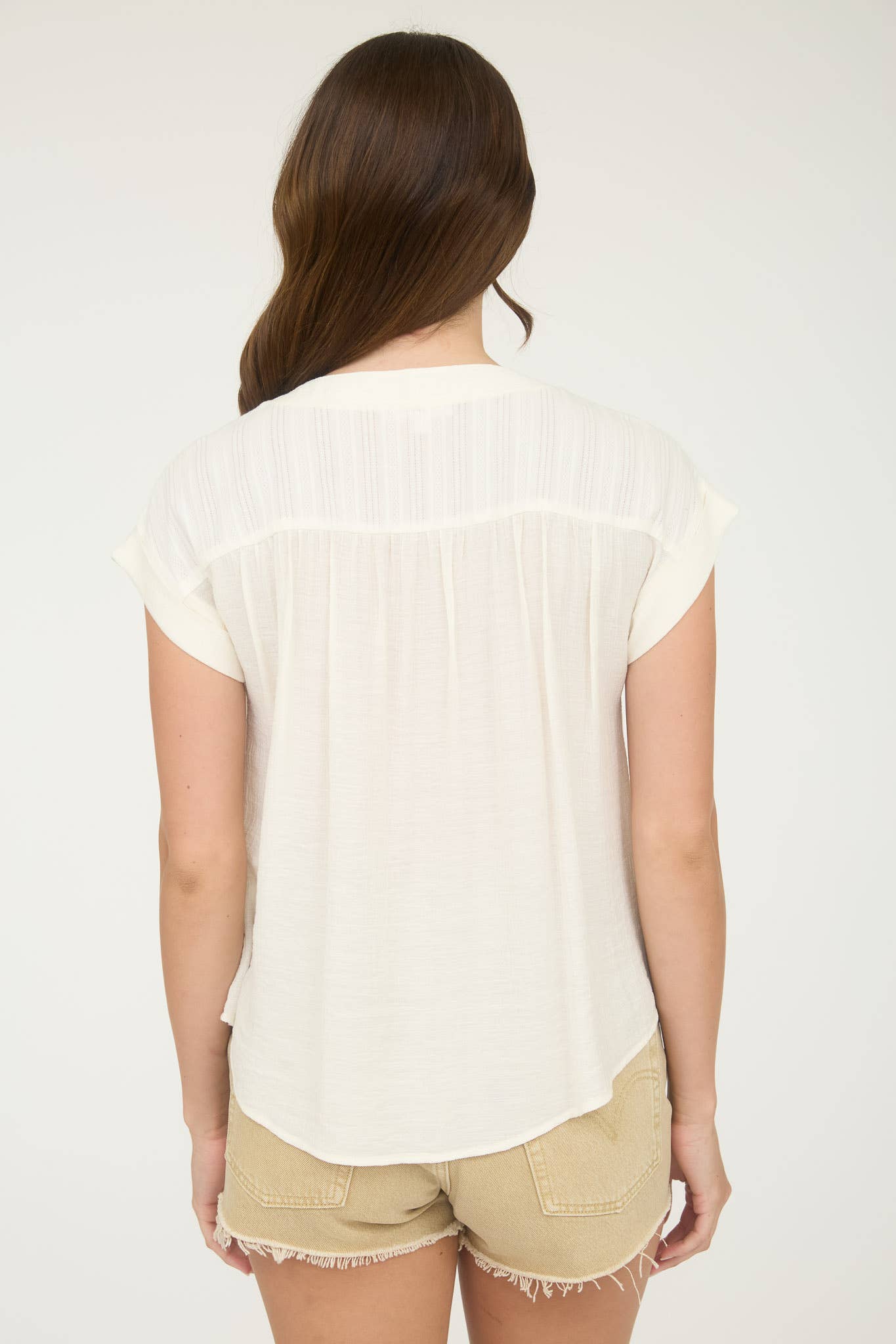 Eyelet Trim Half Button Top
