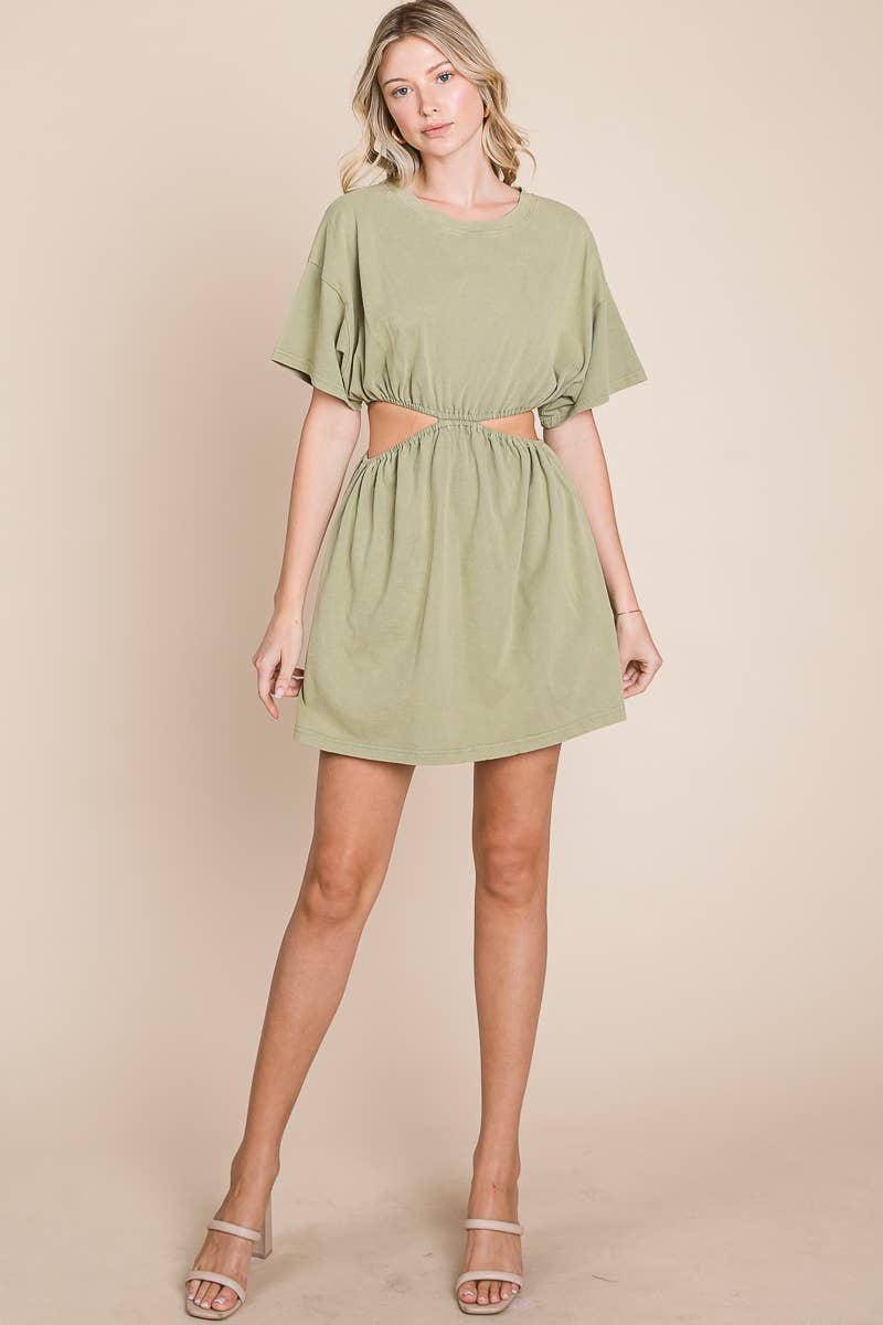 ACID WASHED T-SHIRT DRESS WITH CUTOUTS