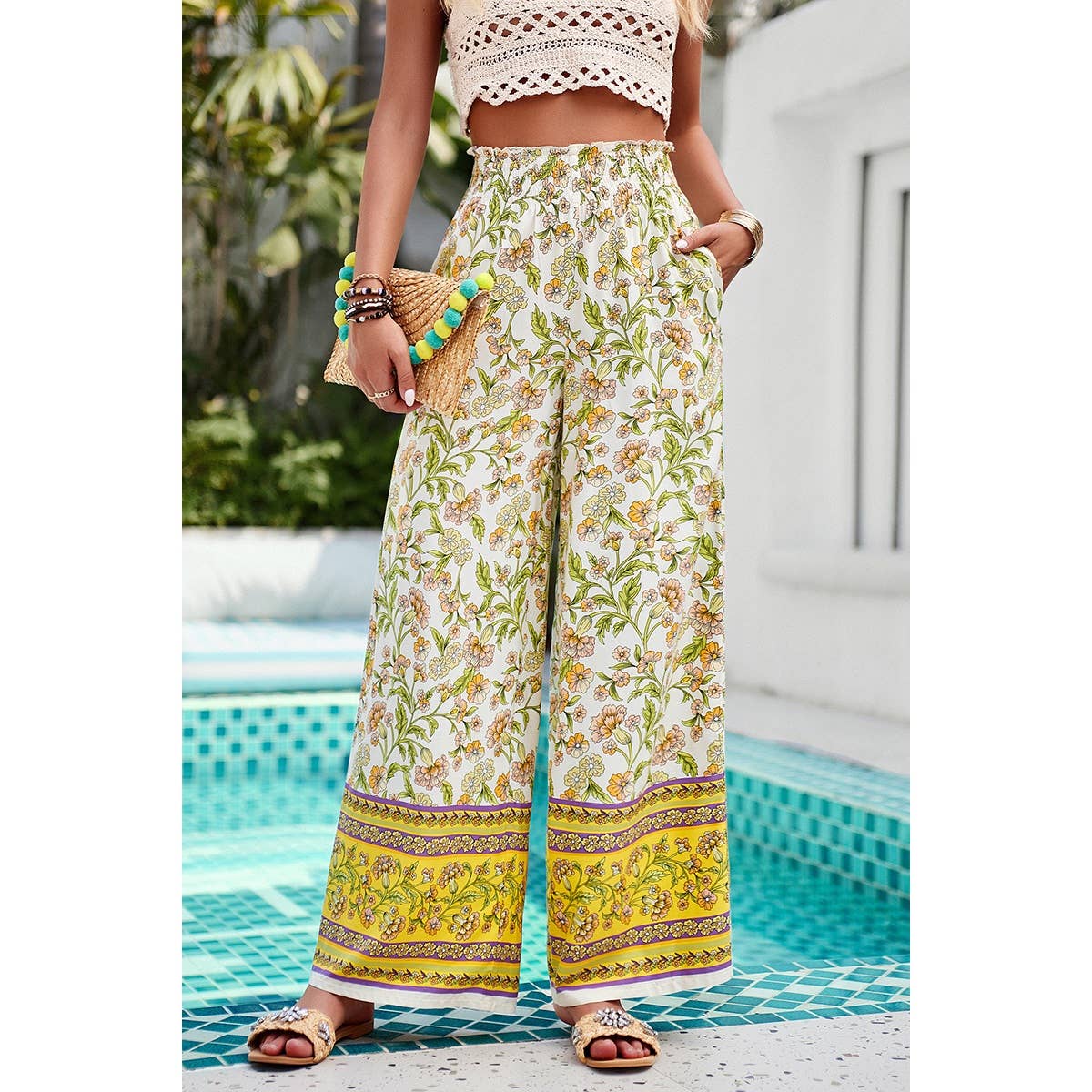 Floral Printed Loose High Waist Wide Leg Pant
