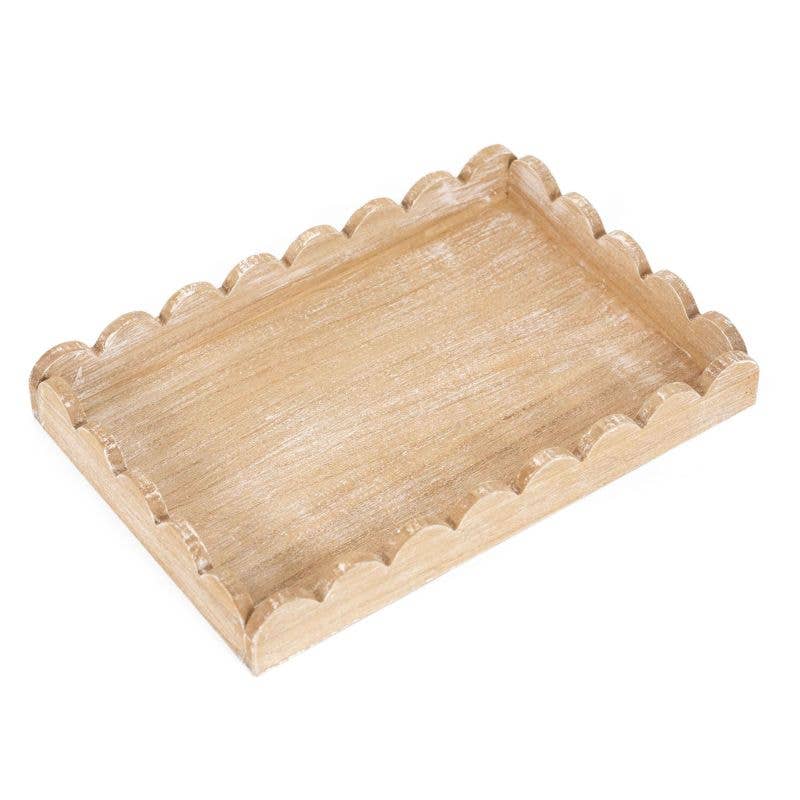 Natural Wood Scalloped Edge Tray 13x9x2