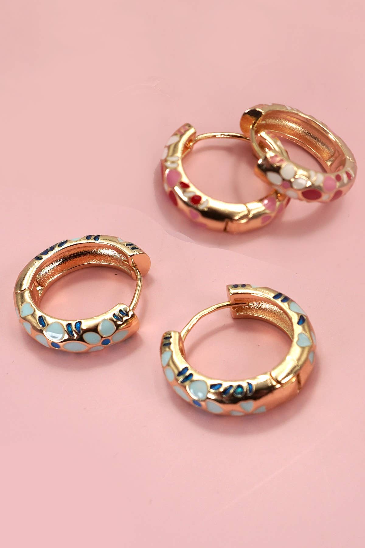 Enamel Flower Copper Huggie Hoop Earrings