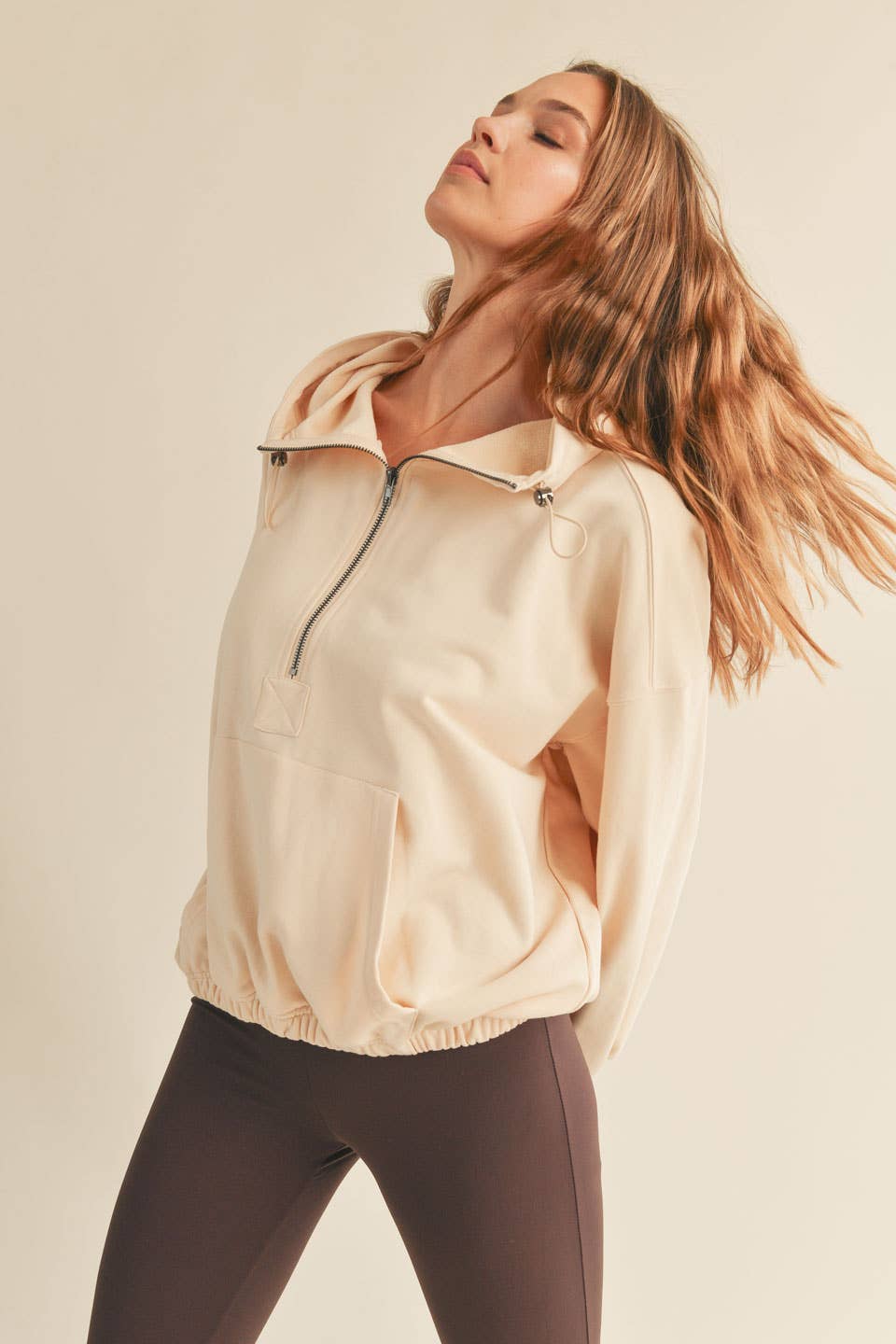 Cream Essential Zip Pullover