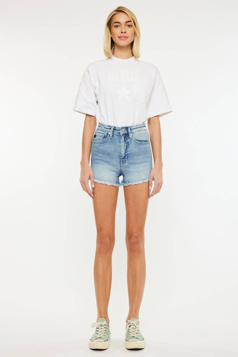 Kan Can High Rise Contrast Denim Shorts