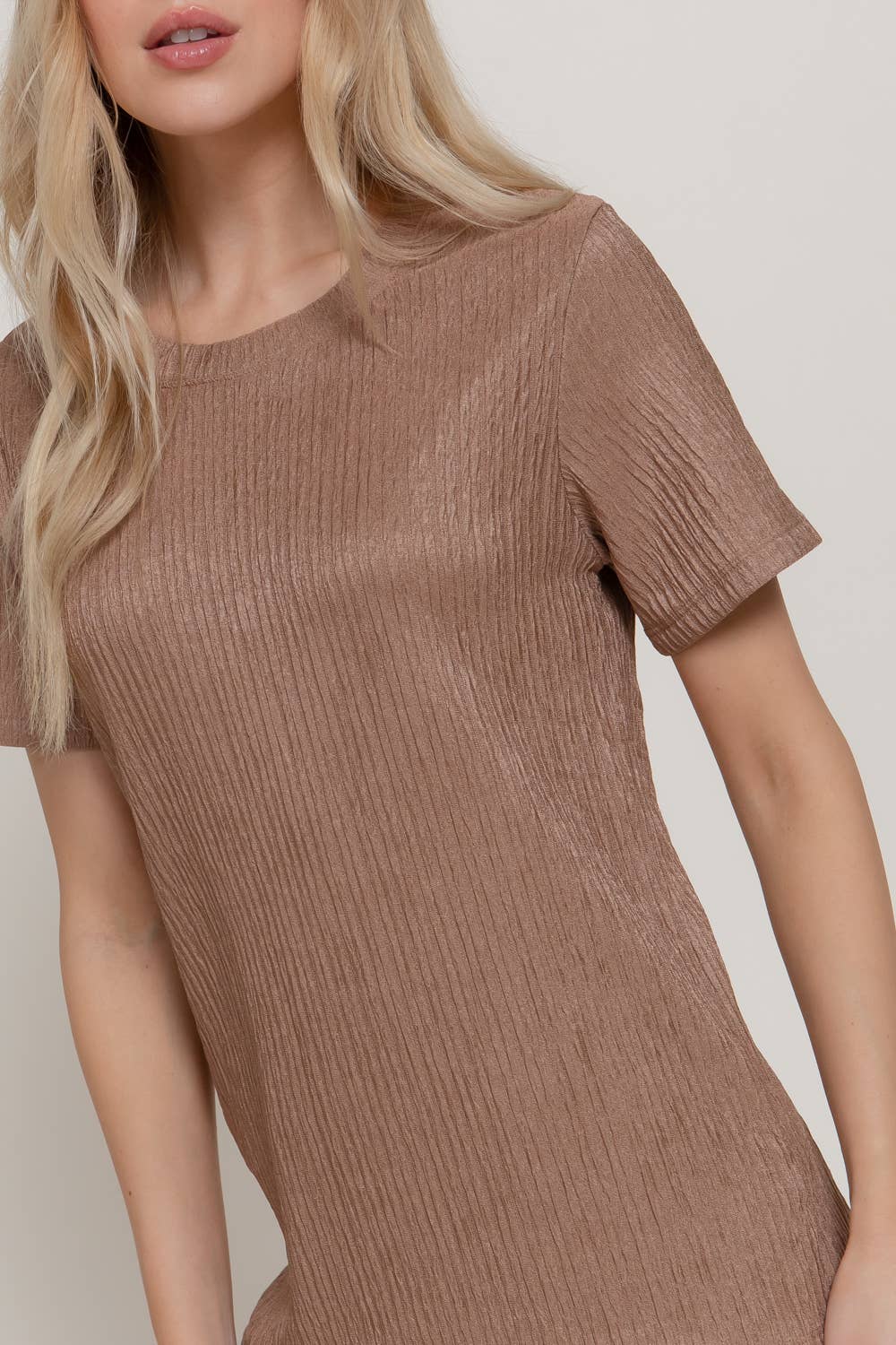 Mocha Short Sleeve Top & Wide Knit Pants Set