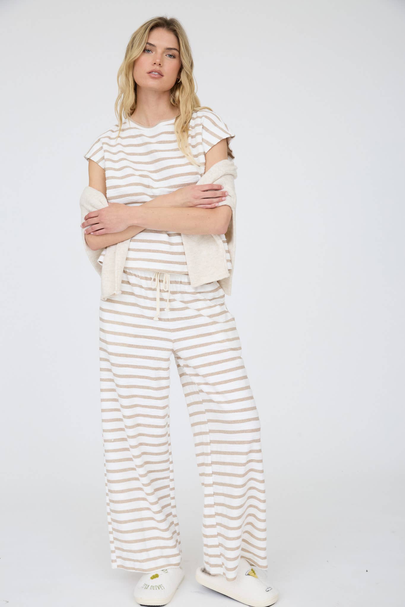 STRIPE ROUND NECK SHORT SLEEVE KNIT TOP