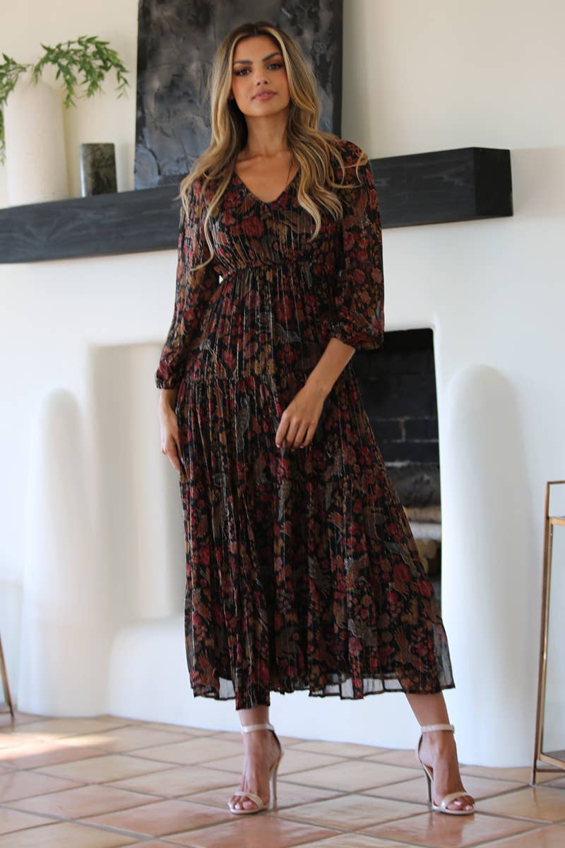 V-Neck Desert Floral Lux Maxi Dress
