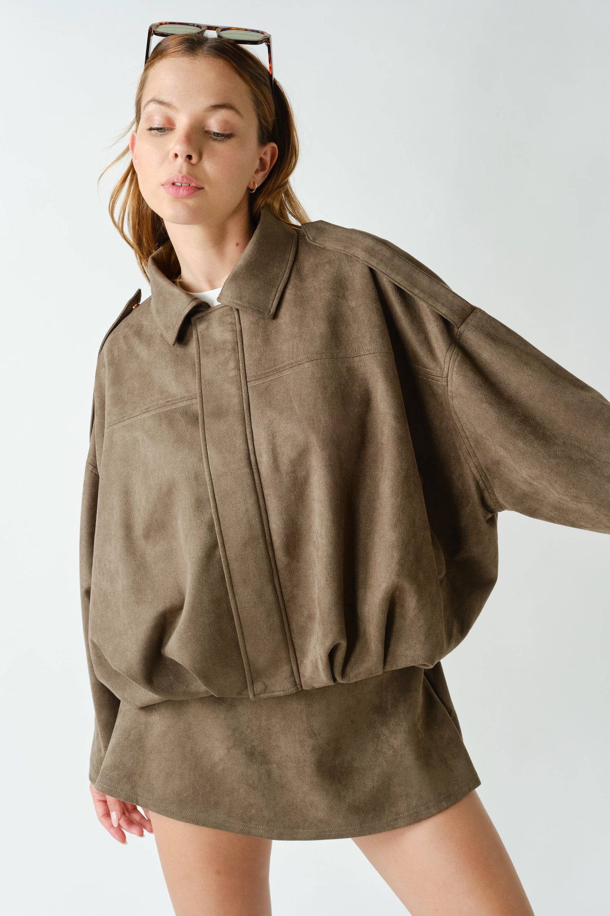 Suede Truffle Zip Front Jacket