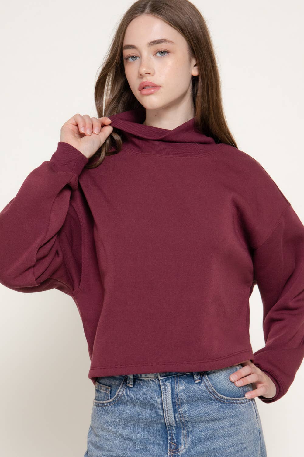 Long Sleeve Ribbed Mock Neck Sweatshirt