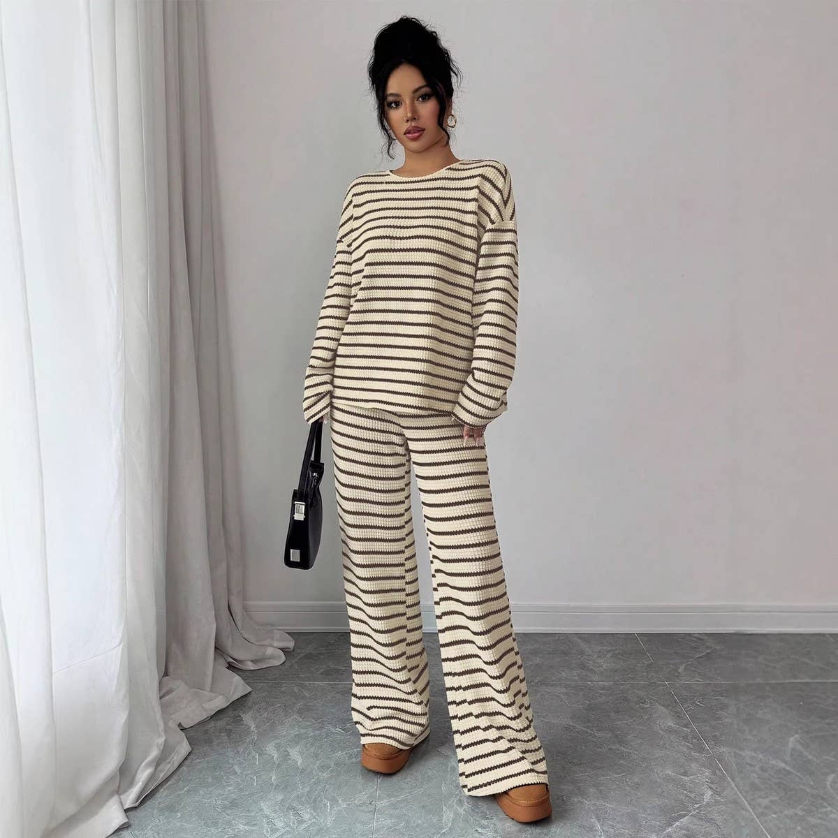 Khaki Striped Lounge Set