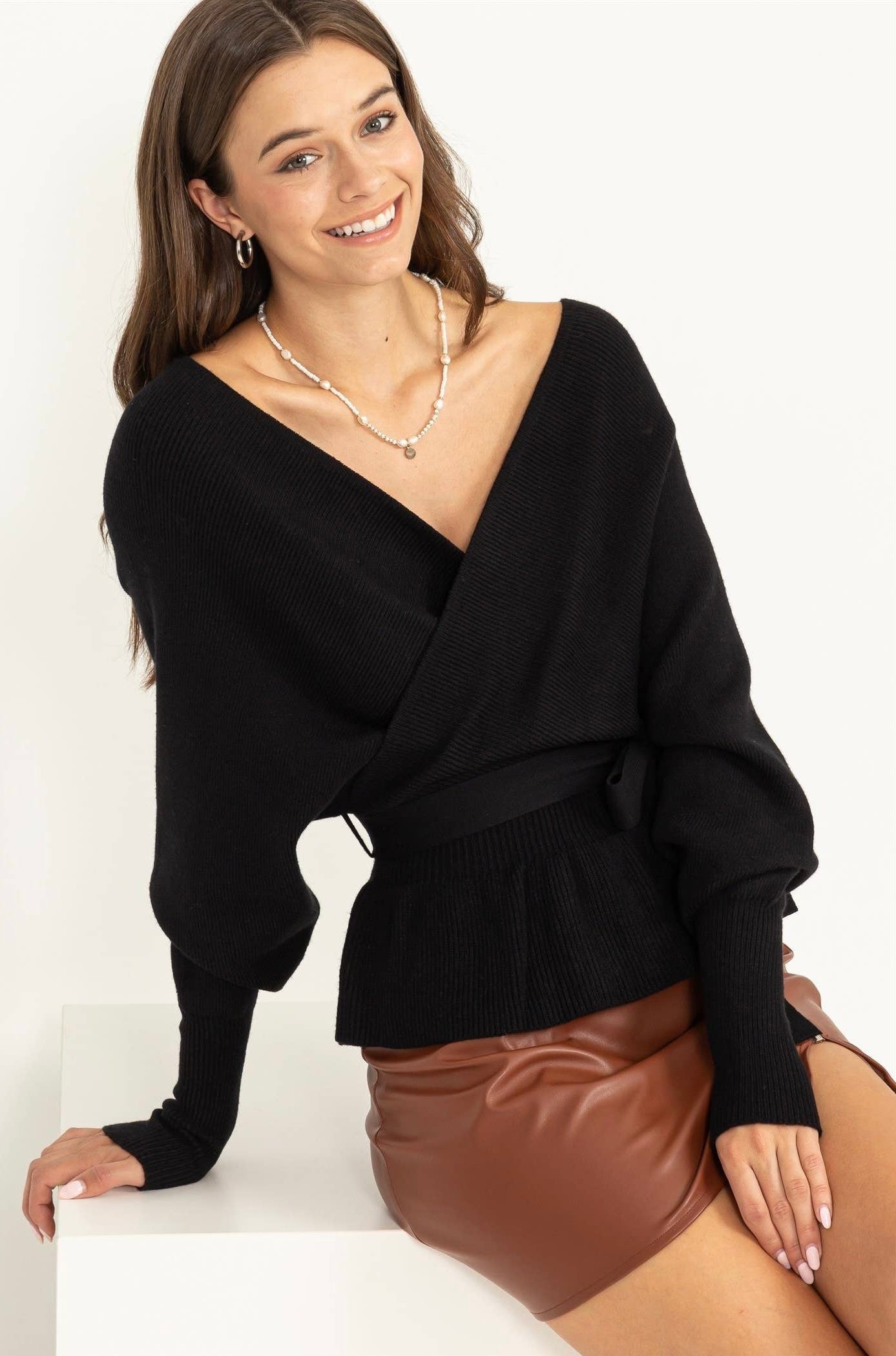 Rylee Black Tie-Belt Peplum Top