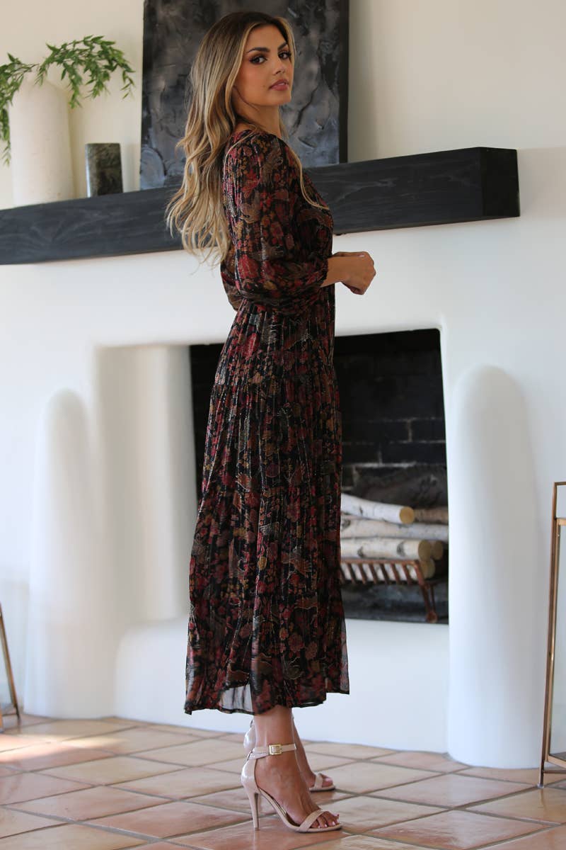 V-Neck Desert Floral Lux Maxi Dress