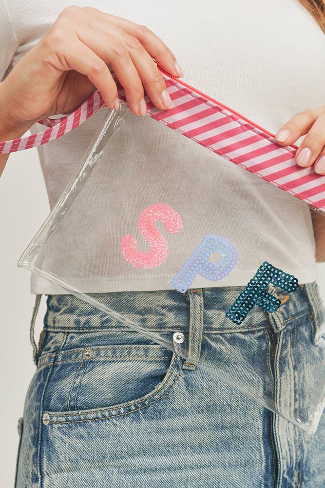SPF Sequin Letter Clear Pouch