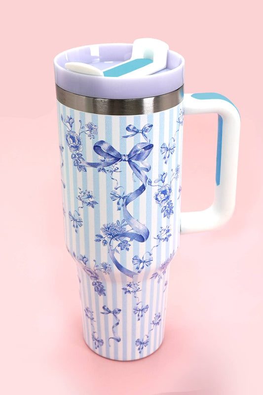 40oz. Stainless Steel Blue Bow Tumbler